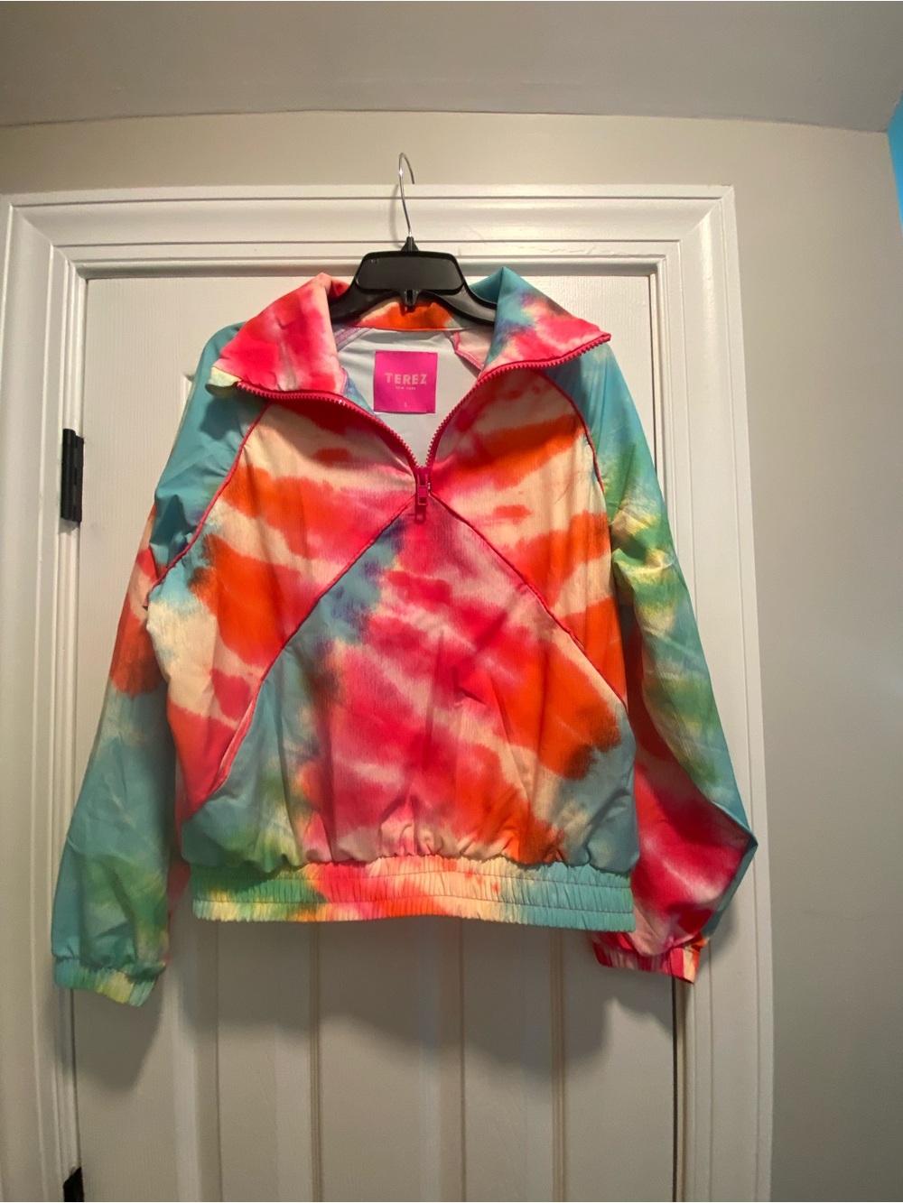 Terez Colorburst Tie-Dye Half-Zip Pullover - Pink, Orange, Teal